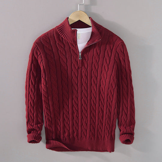 Herren-Strickpullover mit Reißverschluss und Stehkragen