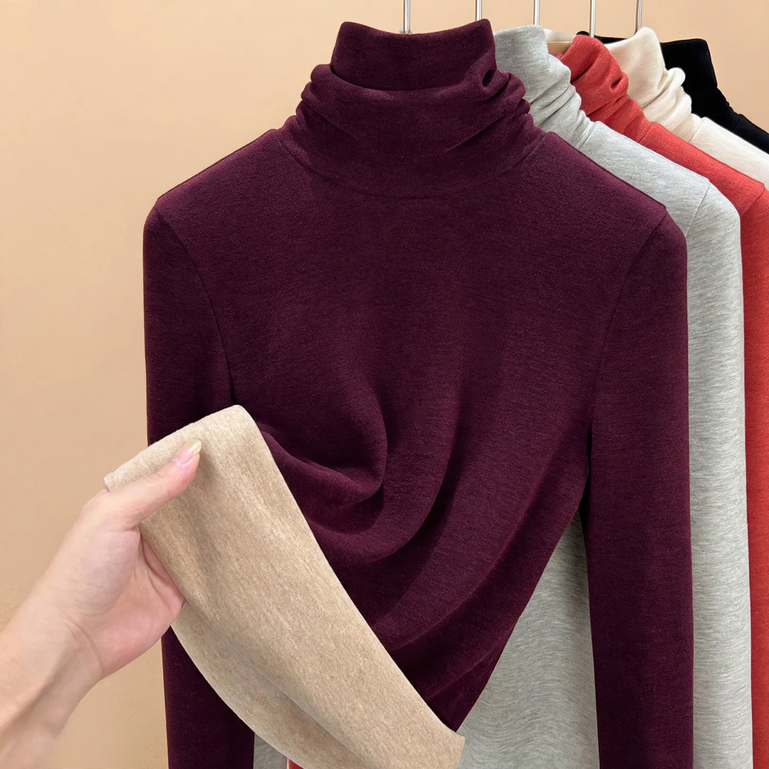 Gefütterter Strickpullover mit hohem Kragen