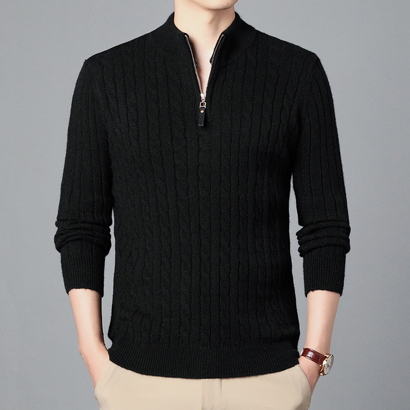Herren-Strickpullover mit Zopfmuster und Reißverschluss