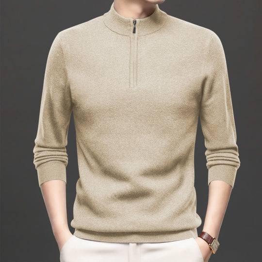 Herren-Strickpullover mit Stehkragen und halbem Reißverschluss