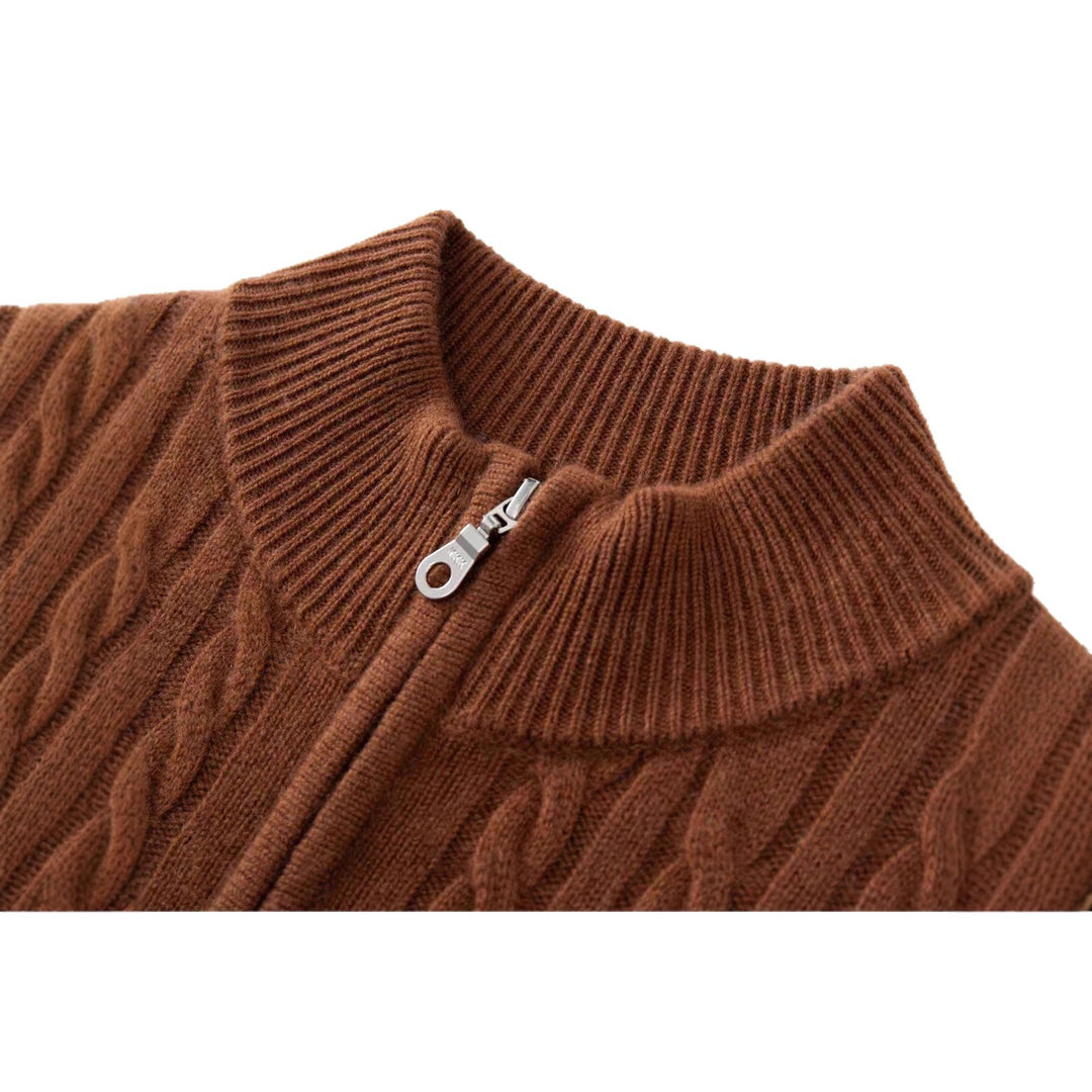 Damen-Strickpullover mit Reißverschluss und Zopfmuster