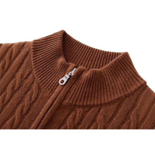Damen-Strickpullover mit Reißverschluss und Zopfmuster