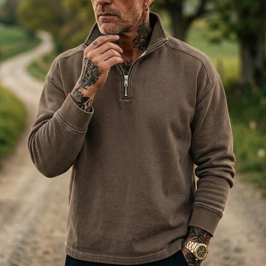 Herren-Denim-Sweatshirt mit 1/4-Reißverschluss