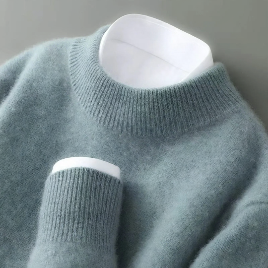Herren-Wollpullover, Halbkragen, gestrickt, locker