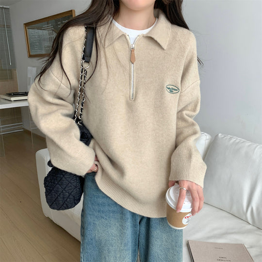 Polo-Strickpullover mit Reißverschluss