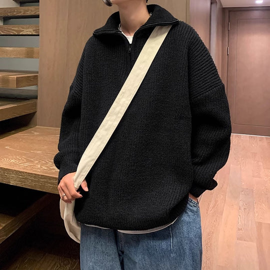 Lockerer Herren-Strickpullover mit Reißverschluss