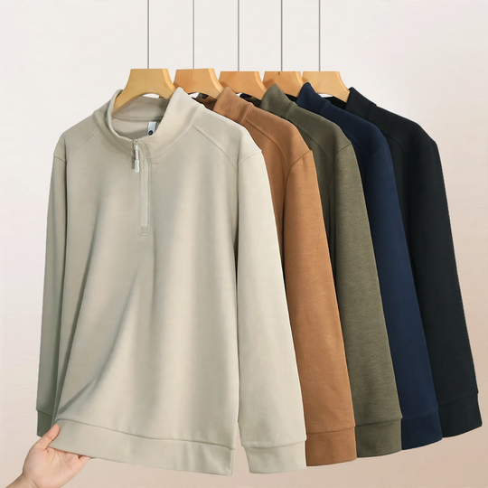 Business-Freizeit-Sweater mit Reißverschluss und Waffelstruktur