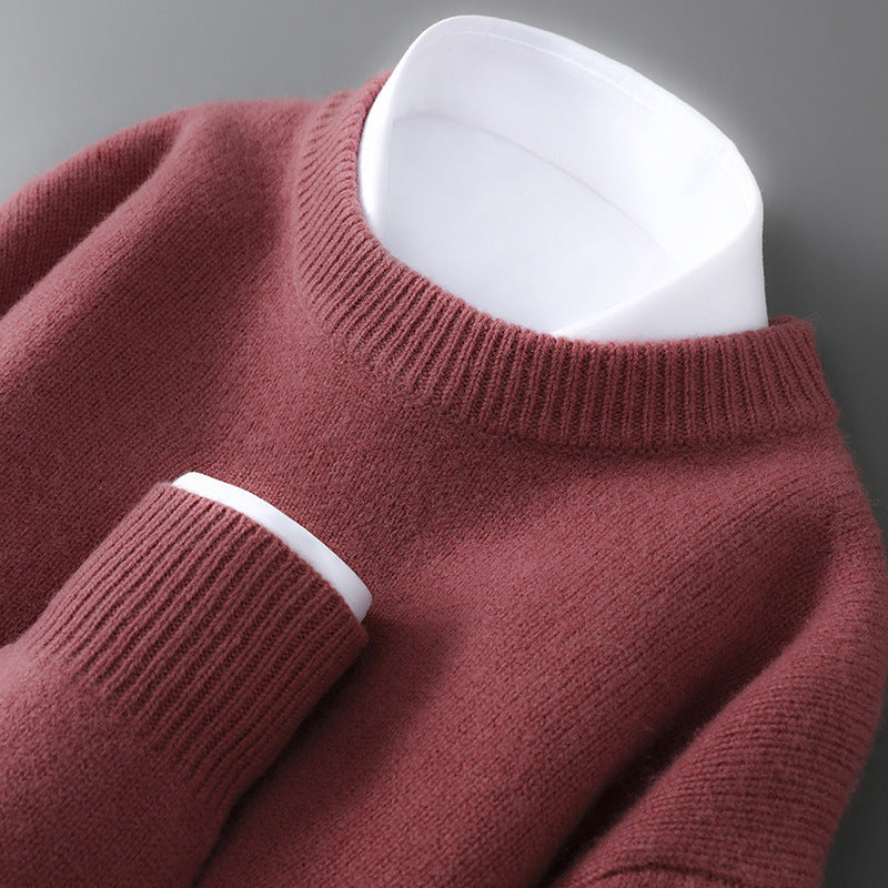Herren-Wollpullover, halbhoher Kragen, gestrickt, locker