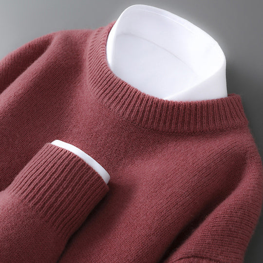 Herren-Wollpullover, halbhoher Kragen, gestrickt, locker