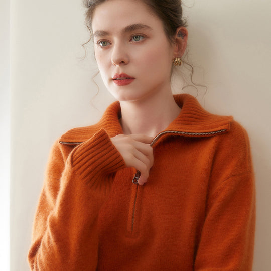 Damen-Kaschmirpullover mit Reißverschluss