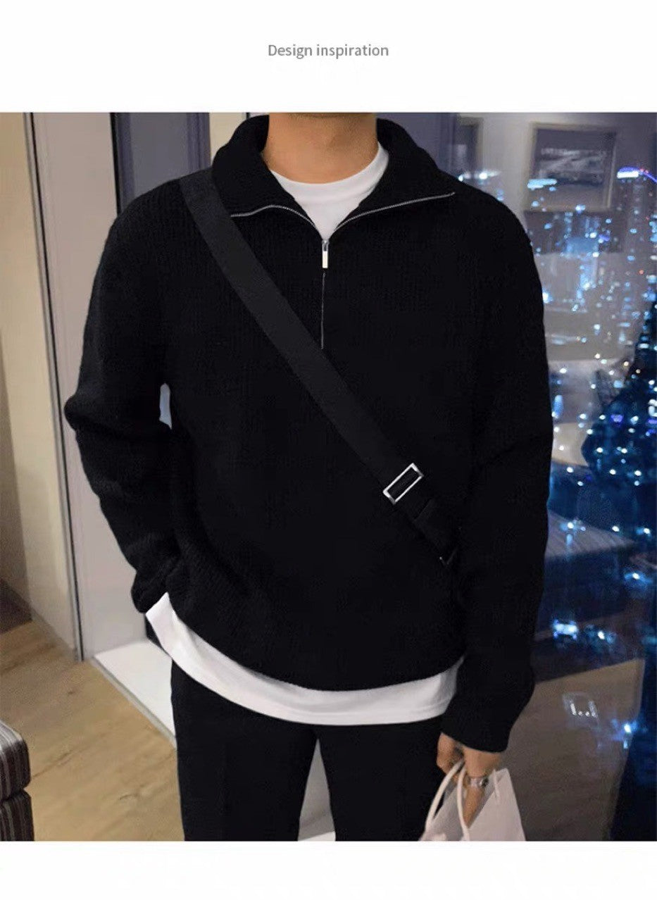 Herren-Strickpullover mit Stehkragen und Reißverschluss