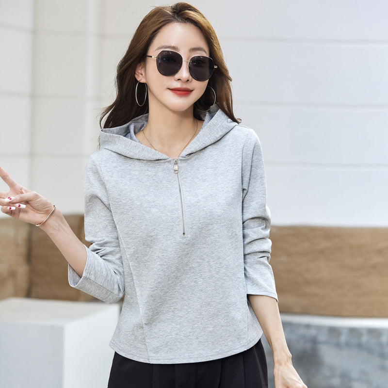 Damen-Kapuzenpullover mit Reißverschluss und Stehkragen
