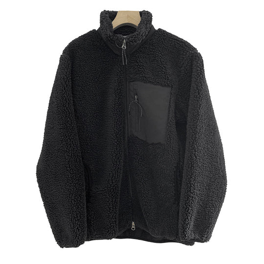 Locker geschnittene Fleecejacke mit Stehkragen und Taschen