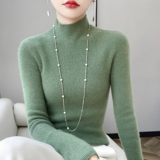 Damen-Rollkragenpullover aus reiner Wolle, nahtlos