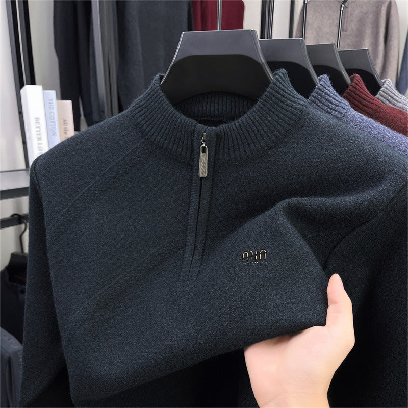 Herren-Strickpullover mit Stehkragen und Reißverschluss