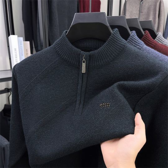 Herren-Strickpullover mit Stehkragen und Reißverschluss