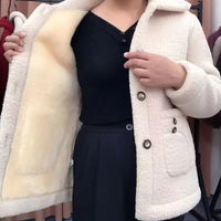Doppelknopf Fleece Beige Weiß