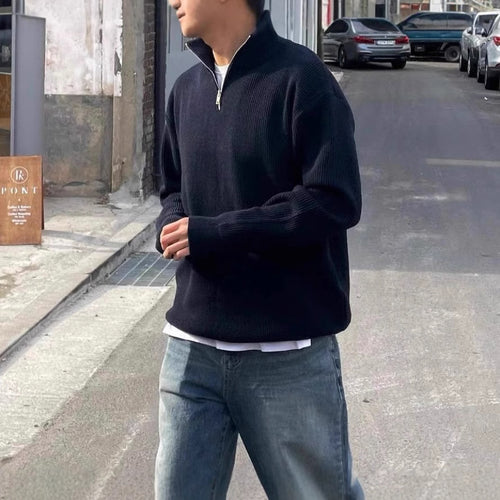 Herren-Strickpullover mit Stehkragen und Reißverschluss