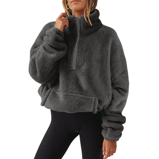 Gefütterter Damen-Sweater mit Stehkragen und Reißverschluss