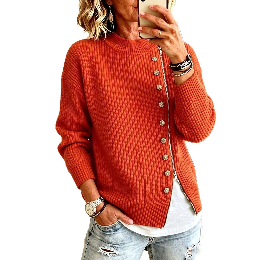 Damen-Strickpullover mit asymmetrischem Reißverschluss
