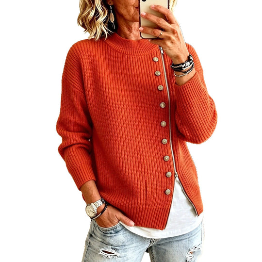 Damen-Strickpullover mit asymmetrischem Reißverschluss
