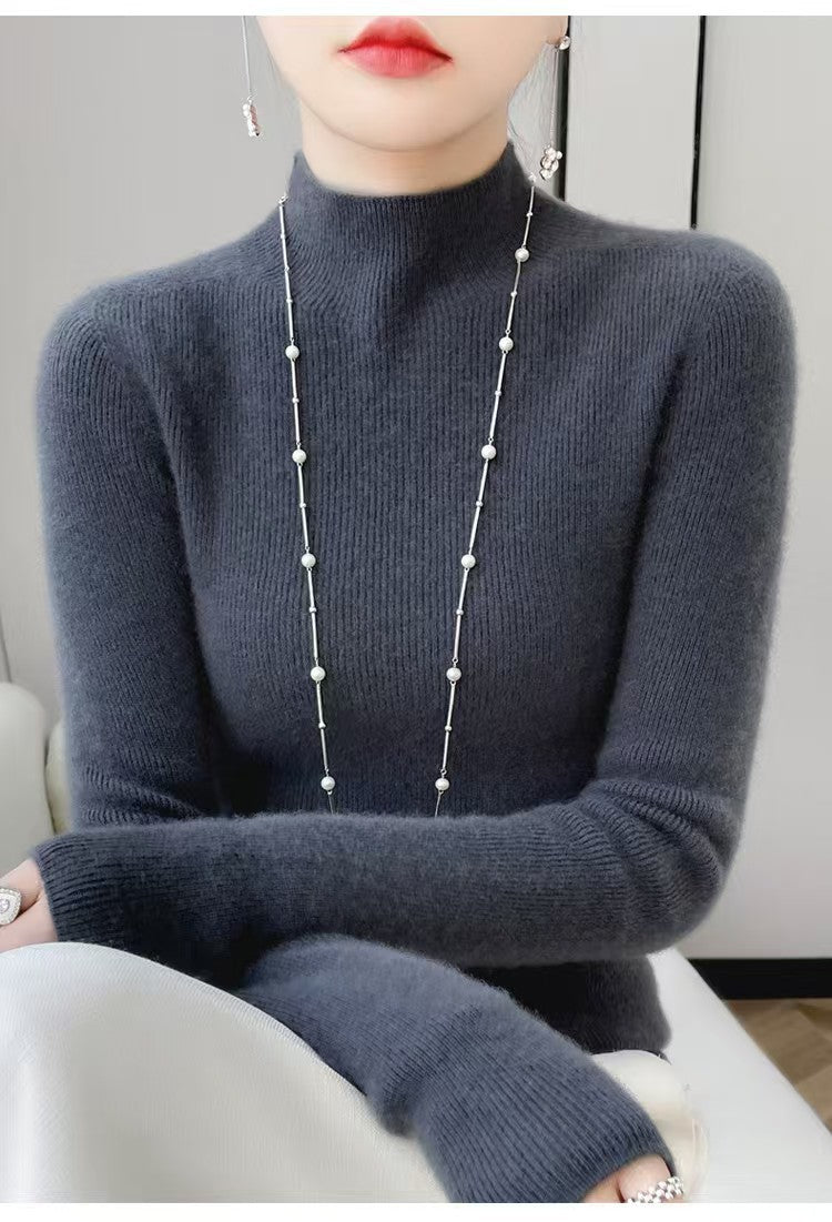 Damen-Rollkragenpullover aus reiner Wolle, nahtlos