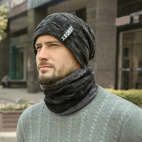 Winter-Strickmütze und Schal Set, gefüttert
