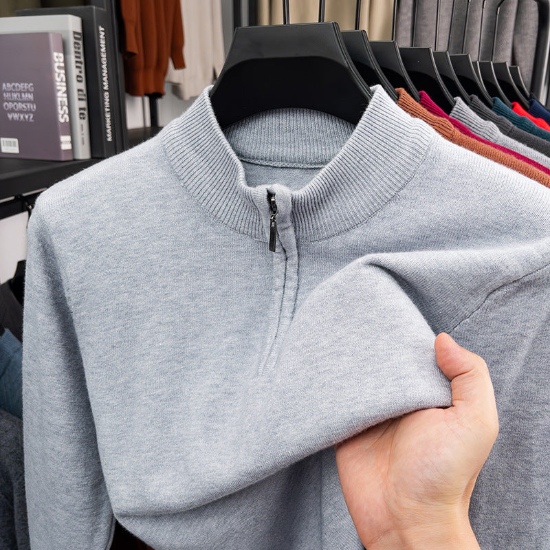 Herren-Wollpullover mit Stehkragen und Reißverschluss
