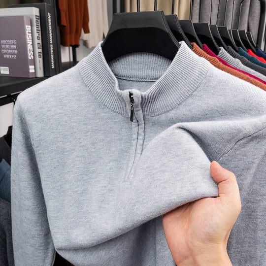 Herren-Wollpullover mit Stehkragen und Reißverschluss