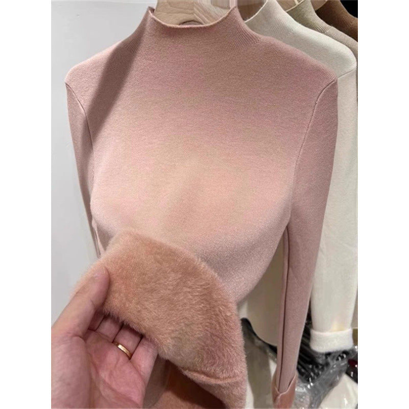 Damen-Strickpullover mit Stehkragen und Fleecefutter