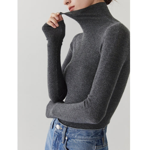 Damen-Kaschmirpullover mit Stehkragen, nahtlos