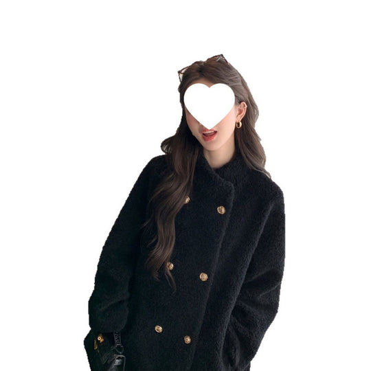 Langer Lammfleece-Mantel für Damen, Kunstfell-Optik
