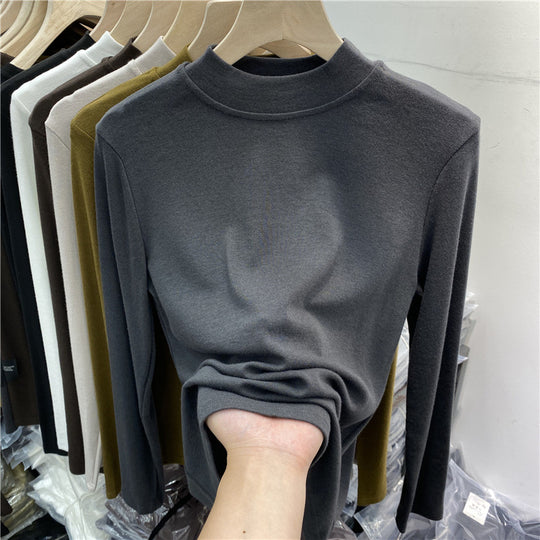 Damen-Langarmshirt mit Stehkragen und angerauter Innenseite