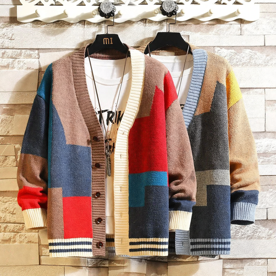 V-Ausschnitt Strickjacke für Herren, locker geschnitten
