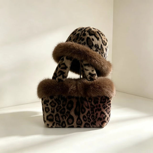 Winter-Set: Handtasche und Mütze im Leoparden-Design