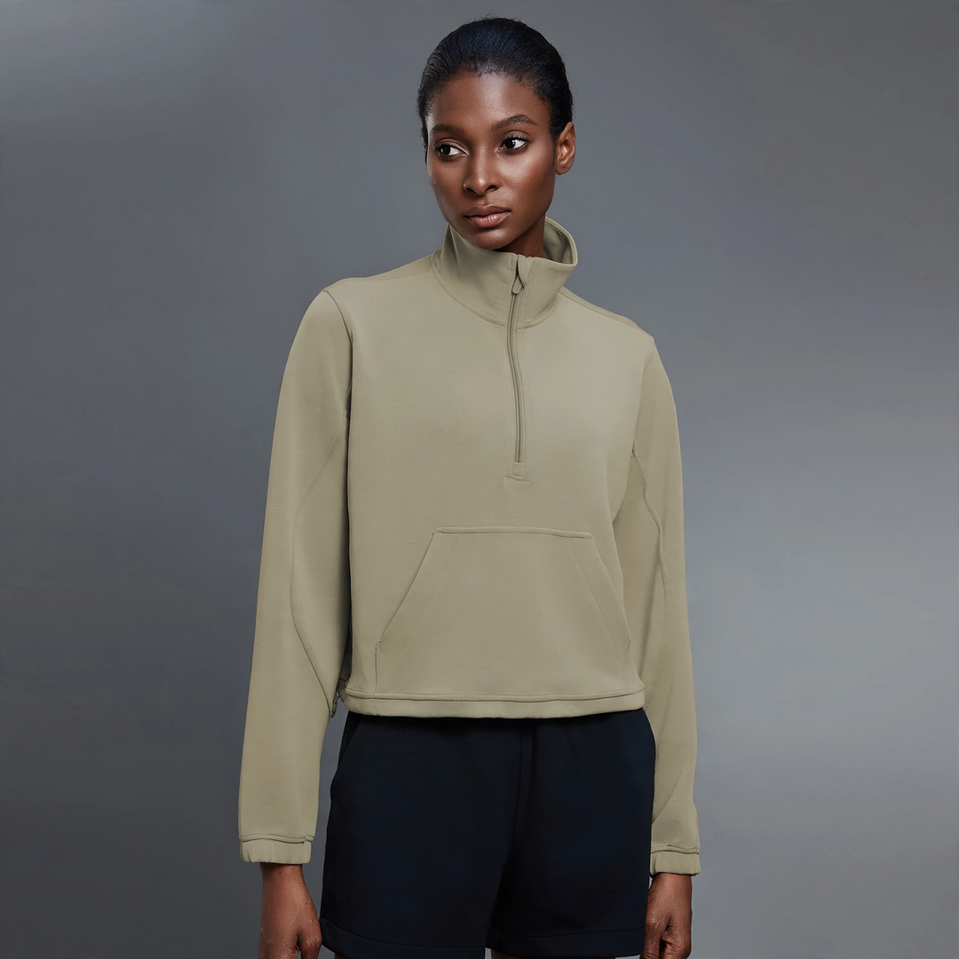 Damen-Sweatshirt mit halbem Reißverschluss und Stehkragen