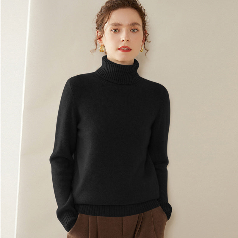 Damen-Kaschmirpullover, hochgeschlossen, zweifädig, gestrickt