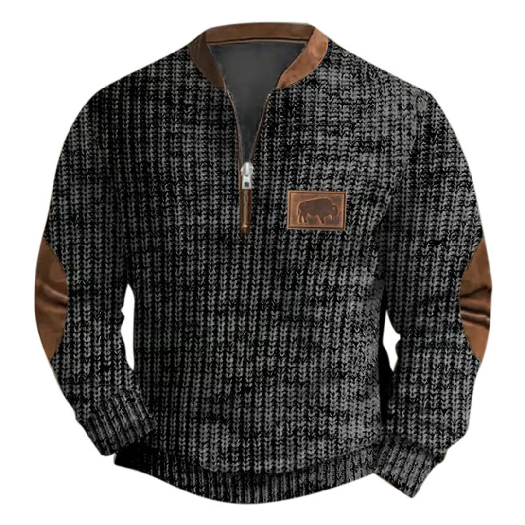 Herren-Sweatshirt mit 3D-Druck und halbem Reißverschluss