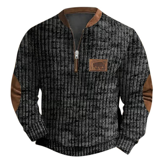 Herren-Sweatshirt mit 3D-Druck und halbem Reißverschluss