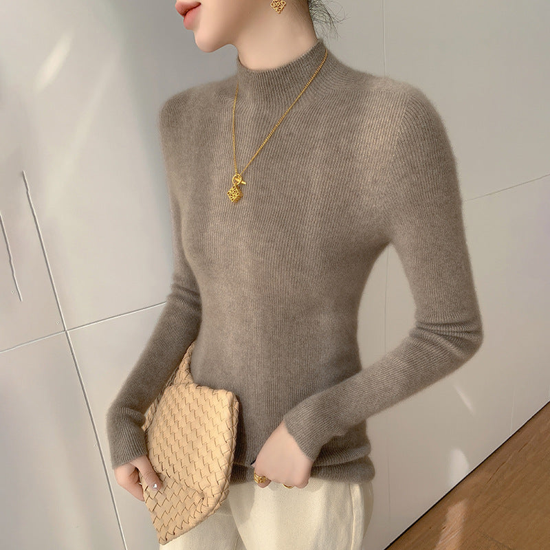 Damen-Kaschmirpullover, Stehkragen, schmal geschnitten