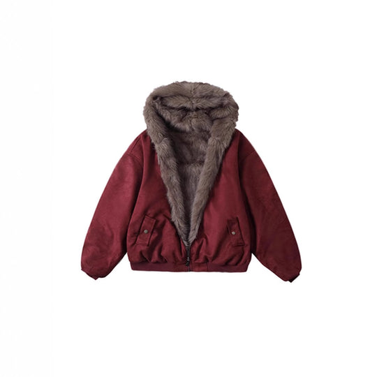 Wendbare Kapuzenjacke aus Wildlederimitat und Kunstfell