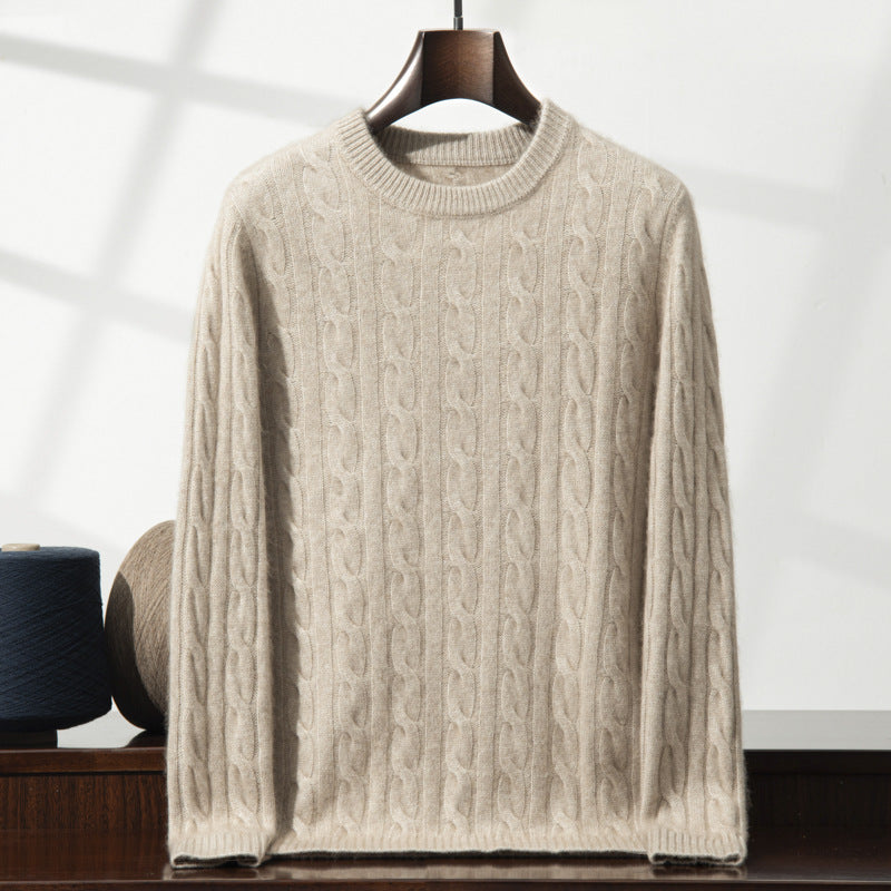 Herren-Kaschmirpullover, Zopfmuster, schweres Strickdesign