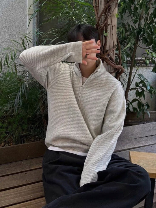 Herren Strickpullover mit Stehkragen und Reißverschluss