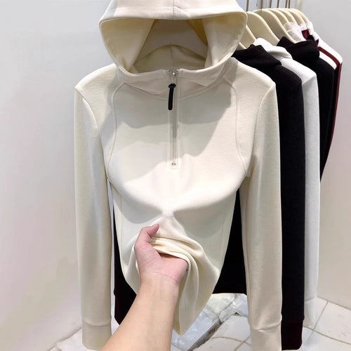 Damen-Kapuzenpullover mit halbem Reißverschluss und Futter