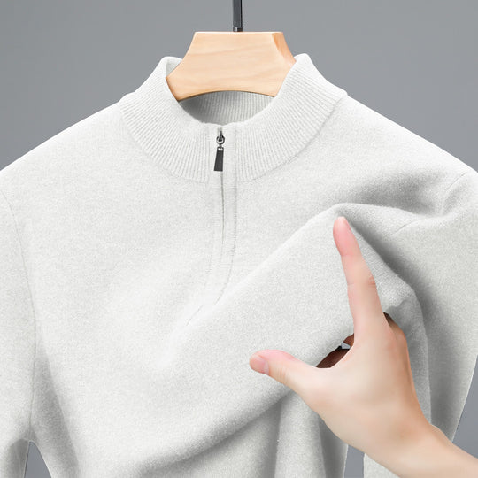 Herren-Strickpullover mit Stehkragen und halbem Reißverschluss