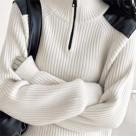 Damen-Strickpullover mit Reißverschluss und Stehkragen