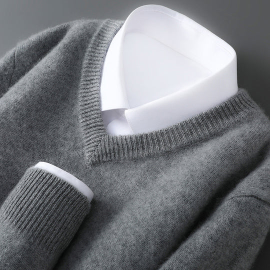 Herren-Wollpullover, Rundhalsausschnitt, 100% Wolle, dick