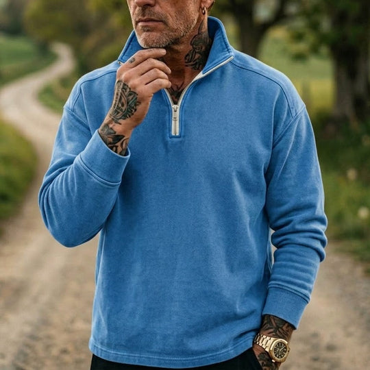 Herren-Denim-Sweatshirt mit 1/4-Reißverschluss
