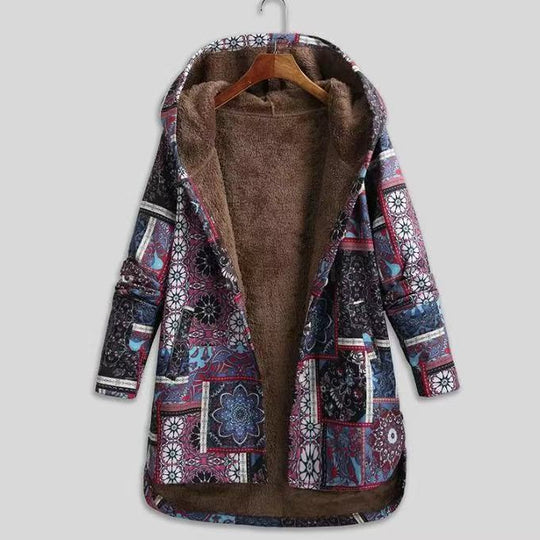 Gefütterte Kapuzenjacke mit Reißverschluss und Print
