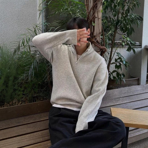 Herren Strickpullover mit Stehkragen und Reißverschluss